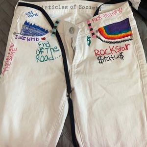 Custom juice wrld upscycled white articles of society jeans